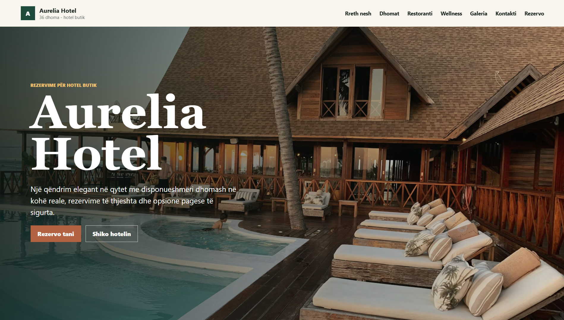Aurelia Hotel homepage desktop